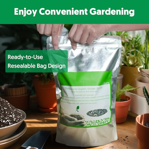 Succulent Cactus Potting Soil Mix (8 qt), All-Purpose Garden Potting Mix for Indoor Outdoor Plants, Quick Drain Houseplant Orchid Bonsai Perlite Soil, Ready-to-Use, Resealable Bag Design - size: 8 qt