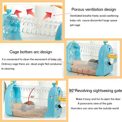 kathson Hamster Cage Travel Carrier Portable Cage with Water Bottle Outgoing Cage and Adjustable Strap Pet Cage for Small Pet Hedgehog Sugar Glider Squirrel Mice（Blue） - size: Blue