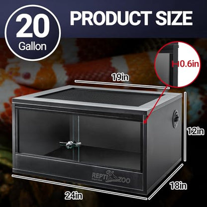 REPTI ZOO 20 Gallon PVC Reptile Terrarium, 24x18x12 inch Reptile Tank for Crested Gecko Leopard Gecko Snake Turtle Hermit Crab, Thermal Insulation Moisturizing - size: 24x18x12 inch