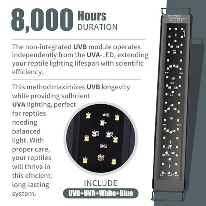 8-Inch LED UVA UVB Light for Reptiles with Controller, Full Spectrum UVA & UVB Reptile Light with Auto 24-Hour Cycle Timer & 10 Dimmable for Bearded Dragons, Turtles, Frogs, Snakes, Plants - size: 8 INCh
