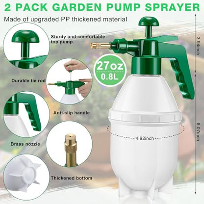 Ziliny 2 Pcs 27 oz Handheld Pump Spray Bottle Garden Mister Spray Bottles Lawn Pressure Hand Pump Sprayer with Adjustable Nozzle for Chemicals Watering Weeds Plants and Cleaning (Green) - color: Green, size: 27 oz