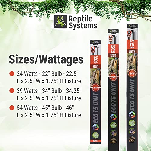 Reptile Systems Eco T5 Unit Zone 3 Reptile Lighting Kit – 36in-39w - Slimline Fixture with HOT5 Lamp, Reflector & Flicker-Free Ballast – Ideal for Terrariums, Chameleons & Geckos