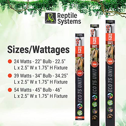 Reptile Systems Eco T5 Unit Zone 3 Reptile Lighting Kit – 36in-39w - Slimline Fixture with HOT5 Lamp, Reflector & Flicker-Free Ballast – Ideal for Terrariums, Chameleons & Geckos