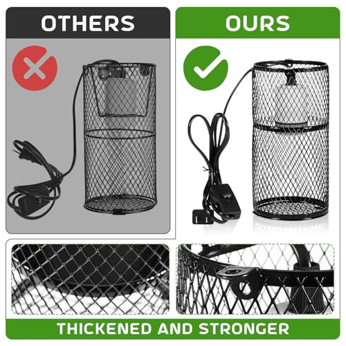 VIHOSE 4 Pcs Reptile Heat Lamp Guard with 150W Ceramic Heat Emitter Basking Anti Scald Heating Lamp Holder Mesh Cage Reptile Protection Lampshades for Lizard Snake Chick - color: White