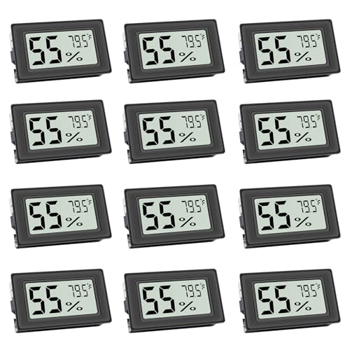 12 Pack Mini Digital Hygrometer with High-Precision Sensor, Temperature and Humidity Monitor for Home, Humidors, Accurate Indoor Humidity Gauge (℉) for Greenhouse