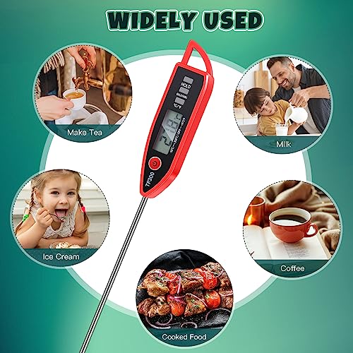 Copkim 6 Set Waterproof Food Thermometer for Water, Liquid, Candle and Cooking Digital Meat Thermometer with Long Probe Instant Read for Kitchen BBQ Grill Candy (Red) - color: Red