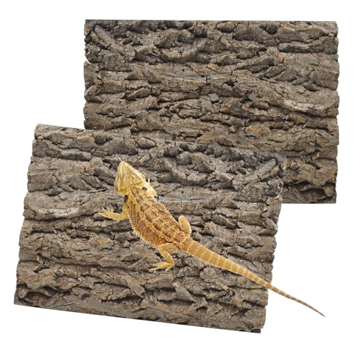 PINVNBY 2PCS Reptile Background for Terrarium,15.74 x 11.81in Natural Cork Bark Bearded Dragon Habitat Backdrop Climbing Wall Decor for Gecko Lizard Tortoise Frog Chameleon - size: 【2 PCS】