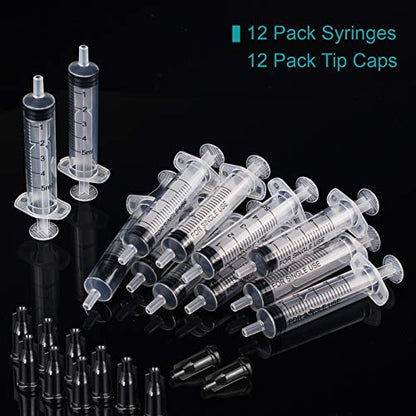 5ml Syringe Without Needle - 5 ml Small Plastic Syringes Sterile Individually Packed with Cap for Lab Medicine Student Measuring Liquid and Pet Dog Cat Baby Feeding Oral Colostrum ( 12 Pack 5cc /ml )