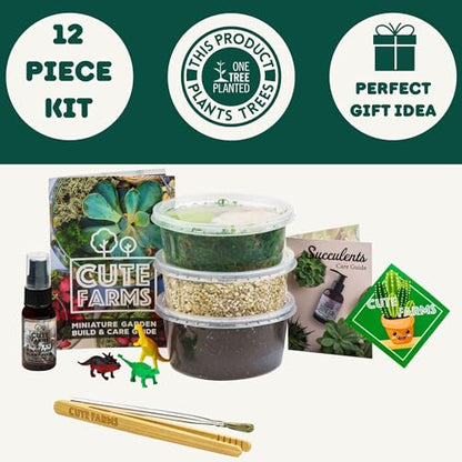 Cute Farms Terrarium Starter Kit | Moss, Vermiculite, Soil, Pebbles, Plant Food, Finishing Tools, Build and Care Guide | DIY Succulent Terrarium (Small) - size: Small Kit