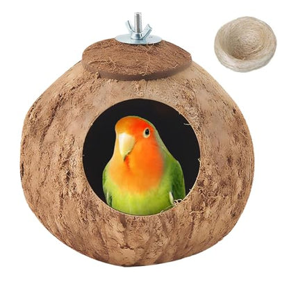 Coconut Bird Nest for Cage Natural Coconut Shell Birds House Parakeet Small Coconut Hide Breeding Hut Bird Cage Accessories for Parrot Lovebirds Budgies Cockatiel Conure Finch Canary