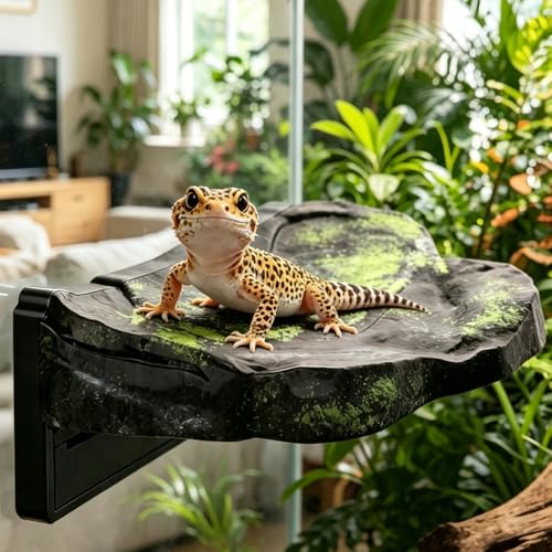 Rock Reptile Climbing Platform, Magnetic Wall Mount Leopard Gecko Basking Platform, Detachable Lizard Resting Shelf for Tree Frog Spiders Terrarium - size: Large