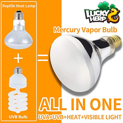 LUCKY HERP 125 Watt UVA+UVB Vapor Heat Lamp Bulb, High Intensity Self-Ballasted Heat Basking Lamp/Bulb/Light for Reptile and Amphibian, Sun Lamp for Bearded Dragon Lizard Turtle - size: 125