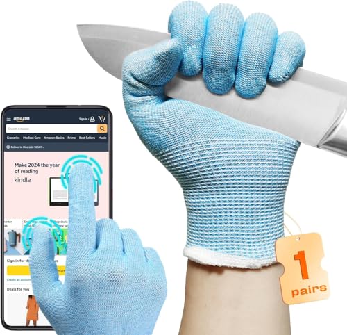 JDL 2 Pairs ANSI A6 Cut-Resistant Gloves for Women, Food Grade, Knife Protection, Glass Handling, Superior Comfort & Lightweight, Blue, Large - color: Blue, size: Large (Pack of 2)