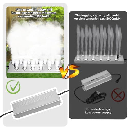 TEPU Mist Maker 12 Head Ultrasonic Pond Fogger, 9000ml/H 400W, ultrasonic fogger with Float IP67 Waterproof Power Supply for Halloween Decoration Rockery Fishtank Landscape