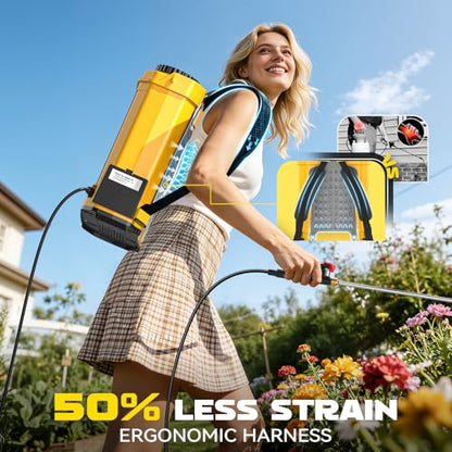 Battery Backpack Sprayer Compatible with Dewalt 20V Battery (Tool Only) 4.2 Gallon with Auto Mixer, 0–100PSI Adj, Leak-Proof Metal Telescopic Wand 42", 6 Nozzles, Ergonomic Strap Ecarke Garden Sprayer - color: Yellow