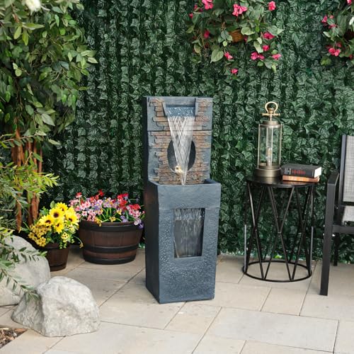 Alpine Corporation TZL398 40" Stone Wall Cascading Fountain with LED Lights, Elegant Outdoor Water Feature for Garden, Patio, Backyard & Home Decor, Relaxing Waterfall Fountain, Gray - style: 40"H - Gray Stone Wall w/ LEDs