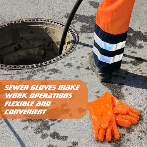 5 Pairs Sewer Snake Glove PVC Non Slip Sewer Gloves Drain Cleaning Glove Plumbing Tools for Professional Plumber - color: Orange