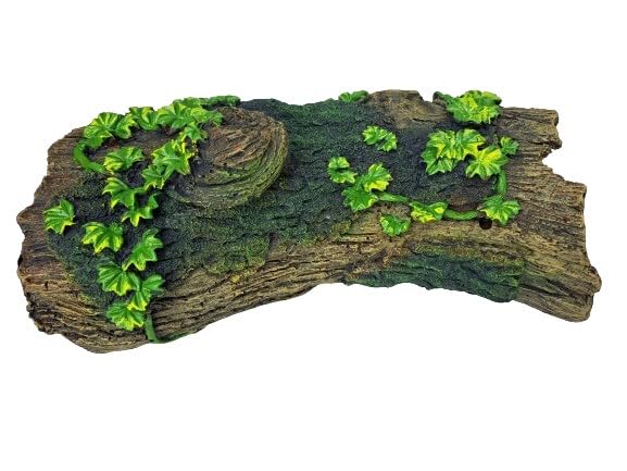 AquariumH2o Large Hollow Log with Plants Aquarium Pond Ornament Artificial Resin Tree Bark Hide or Cave for Fish Tank, 10 Inches Long Reptiles or Turtle Tank Ornament Safe for Aquatic Habitats, Brown