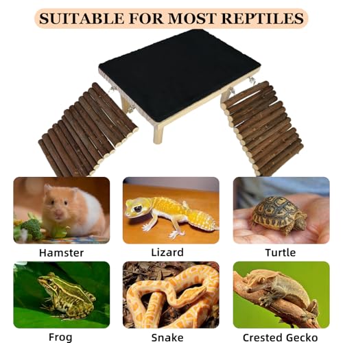 Wooden Bearded Dragon Platform Reptile Basking Platform Climbing with Slate Stone Tank Accessories for Leopard Gecko Lizard Tortoise Snake (Small Applewood) - size: Small(B)