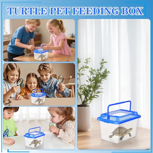 Portable Turtle Carrier with Lid, Mini Plastic Aquarium Fish Tank, Impact-Resistant Reptile Breeding Box for Home and Travel Use
