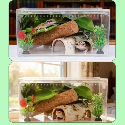 Crested Gecko Tank Accessories, Reptile Decor,Reptile Hanging Plants Vines with Coconut Shell Ladder Hideout Hermit Crab Decor for Lizard, Chameleon Cage, Snakes, Hermit Crab, Leopard Gecko (Decor-1)