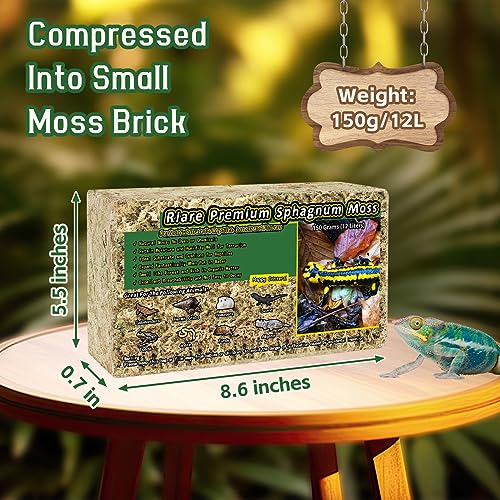 Riare 5.3 OZ Premium Sphagnum Moss for Reptiles 2 Pack Natural Compressed Coconut Fiber Substrate for Reptiles Terrarium Bedding for Tortoise, Frogs, Snakes Hermit Crabs, Burrowing Animals