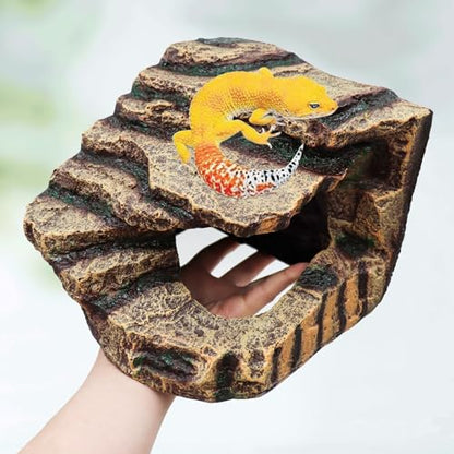 Oooct Hermit Crab Hideout, Resin Simulation Stone Reptile Cave Hideout, Hermit Crab Climbing Toys, Terrarium Habitat Decor for Lizard Spider Aquarium Fish Gecko Bearded Dragon - size: Large-7.1x6.9x6 Inch