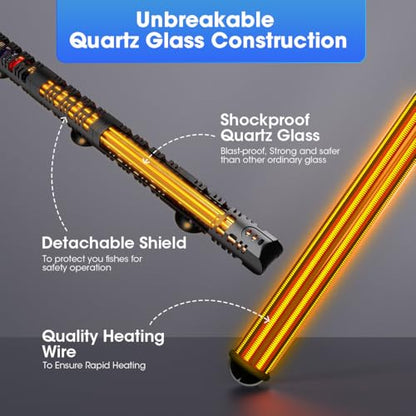 MQ Submersible Aquarium Heater Auto Thermostat, 300W Fish Tank Heater for 35-60 Gallon with LCD Digital Aquarium Thermometer, Shatter-Proof and Blast-Proof - size: 300W for 35-60 Gallon