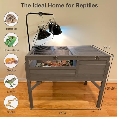 Tortoise Habitat with Adjustable Lamp Holder Wooden Reptile Enclosure Terrarium Transparent Acrylic View Elevated Detachable Legs and Easy Clean Full Tray Small Animals Indoor Outdoor