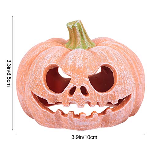 POPETPOP Pumpkin Shaped Resin Reptile Hideout Aquarium Decor Small Pet Hide Cave 3.93 Inch Halloween Habitat for Lizards and Shrimp