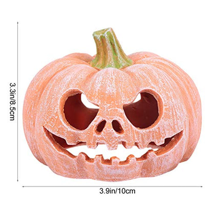 POPETPOP Pumpkin Shaped Resin Reptile Hideout Aquarium Decor Small Pet Hide Cave 3.93 Inch Halloween Habitat for Lizards and Shrimp