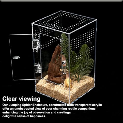 Acrylic Tarantula Enclosure Jumping Spider Enclosure with Front Opening Door 5.3 * 5.3 * 9 Inches Micro Habitat Terrarium for Small Tree Dwelling Reptiles, Spiders & Invertebrates - size: Small