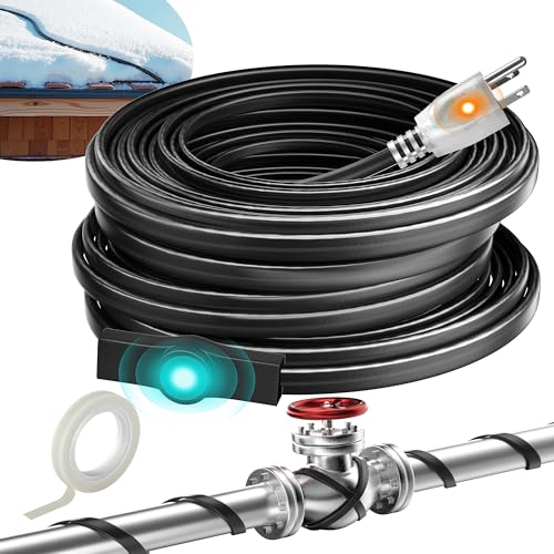 24FT Heat Tape for Water Pipes Electric Heat Tape for Water Pipe Freeze Protection, Heat Cable for Water Pipes Self-Regulating Heating Cable for Metal and Plastic Pipes, 8W/FT, 120V - style: 24ft