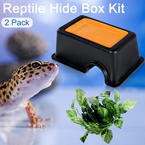 Hamiledyi Reptile Hide Box Gecko Hideout Cave with Sink Humidifier and Extra Large Tortoise Hide 20"x 11.8" Wooden Reptile Hides Large Snake Hide for Ball Python Bearded Dragon Chameleon Lizard