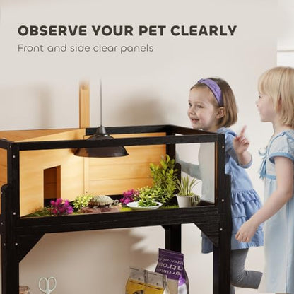 Wooden Tortoise Habitat with Storage Shelf & Clear Windows - Yellow