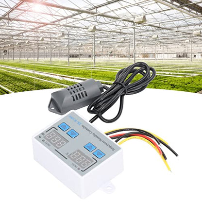 Digital Temperature Humidity Controller | Intelligent Thermostat Switch 12V 220W | Dual Display for Greenhouse / Reptile Enclosure / Incubator | PC ABS Fireproof Shell