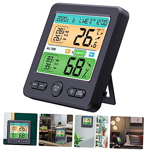 Multi-Function Digital Hygrometer and Clock for Home Use Temperature and Humidity Monitor with Large Display Accurate Indoor Climate Control Tool for Reptiles Office and More