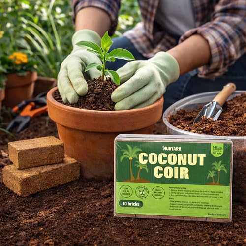 14 Lbs Bricks, Pack 10 Coconut Coir | 1.4 Lbs Each | Organic Compressed Cocopeat, Seed Starter Soil, Coconut Fiber for Reptile Terrarium, Potting Mix | Low EC, pH Balanced, Odor-Free - size: 14 Lbs (Pack of 10)