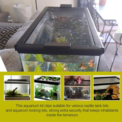 4 Pack Reptile Terrarium Covers Heavy Duty Screen Clips for Zilla Tank 30 Gallon or Larger, Aquarium Lid Clips for Reptile Tank Lid, Rreptile Enclosure Lock for Amphibian and Turtle Terrarium Covers