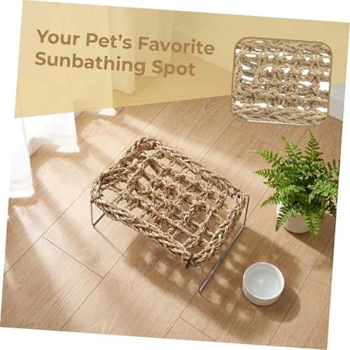 BESPORTBLE Bearded Dragon Lounger and Hammock with Metal Legs, Rectangular Seagrass Basking Platform Bed for Lizards, Leopard Gecko, Hermit Crabs, and Small Reptiles