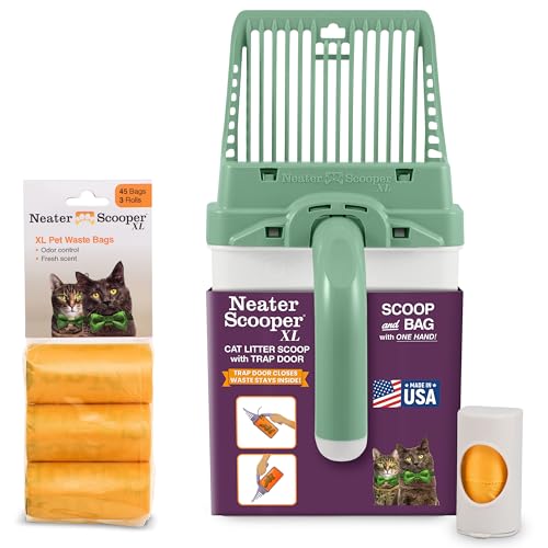 Neater Pet Brands Neater Scooper XL Cat Litter Scoop, 60 Refill Bags – Extra-Large Capacity Mess-Free Cat Litter Scooper with Bag for Large & Multiple Cats, Spill-Proof Litter Box Scooper with Holder - color: Green, size: XL - 60 Bags