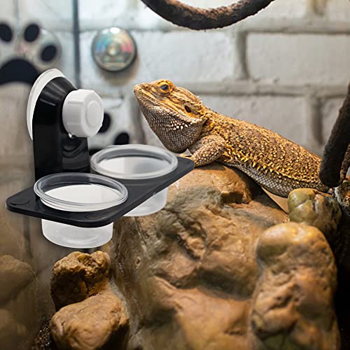 Double Crested Gecko Feeding Ledge with 20 Pcs 0.5oz Bowls, Detachable Suction Cup Reptile Feeding Dish Feeder for Lizard, Tortoise, Spider & Gecko - style: Double