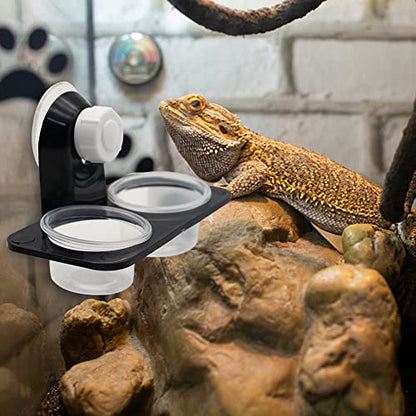 Double Crested Gecko Feeding Ledge with 20 Pcs 0.5oz Bowls, Detachable Suction Cup Reptile Feeding Dish Feeder for Lizard, Tortoise, Spider & Gecko - style: Double