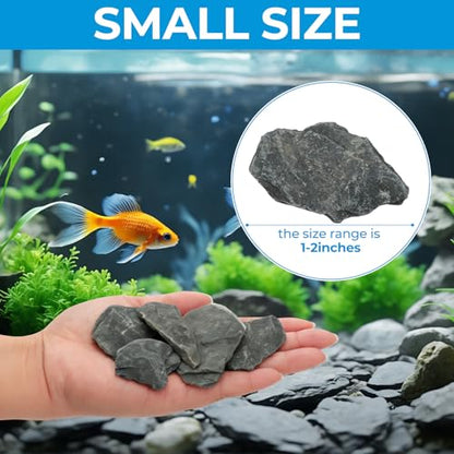VOKOY 2.5lb Natural Slate Stone, Aquarium Rocks Decoration Aquascaping Stone Landscaping Model for Fish Tank Decor Terrariums Paludariums Reptile Enclosures Gardens, 1-2 inches