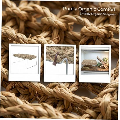 Kichvoe Hammock and Metal Legs Reptile Lounger Rectangle Bearded Dragon with Khaki Seagrass Bed Comfortable Wear-Resistant Basking Platform for Leopard Gecko Hermit Crab Tank Habitat