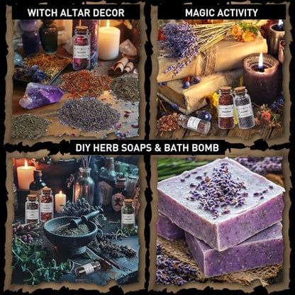 HNSHAG Witchcraft Supplies Herbs and Flowers Kit, Bigger Size 18pack Dried Herb for Witchy Beginners, Witchcraft Altar Supplies and Decor, Cinnamon Vervain Spiritual Herb for Witchy Gifts for Women - size: 30ml 18pack