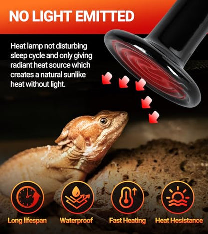 REPTI ZOO 2Pack Ceramic Heat Emitter 60W Reptile Heat Lamp Night Heat Lamp Bulbs Reptile Terrarium Heat lamp Tank Heat Bulb for Turtle Bearded Dragon Gecko Lizard Snake Chicken E26 - style: 60W/2PCS