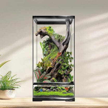 15 Gallon Tall Reptile Glass Tank 12"x12"x24" with Drainage System - Pre-Assembled Vertical Reptile Cage for Arboreal Geckos,Chameleon,Lizard,Tree Frog and Snake with Terrarium Decoration - size: 12*12*24inch with drainage hole