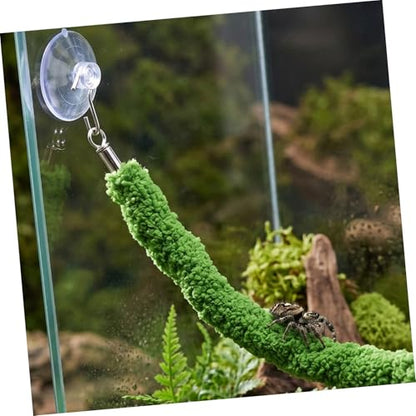 Kisangel Realistic Green Decorative Vine Rope for Terrarium with Suction Cup Hook, Plush and Plastic Material, Flexible and Stable Climbing Support for Chameleons and Jumping Spiders in Pet
