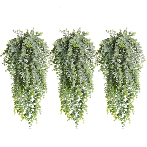 RECUTMS Artificial Hanging Eucalyptus 3Pcs Fake Hanging Plants Faux Eucalyptus Leaves Greenery Plastic Leaf Vines for Spring Summer Wall Wedding Graduation Party Indoor Outdoor Decor(Dusty Green) - color: Dusty Green